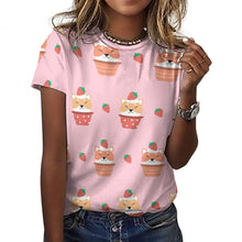 Load image into Gallery viewer, Sweet Strawberry Tart Shiba All Over Print Women&#39;s Cotton T-Shirt - 4 Colors-Apparel-Apparel, Shiba Inu, Shirt, T Shirt-10