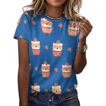 Load image into Gallery viewer, Sweet Strawberry Tart Shiba All Over Print Women&#39;s Cotton T-Shirt - 4 Colors-Apparel-Apparel, Shiba Inu, Shirt, T Shirt-13