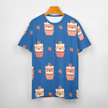 Load image into Gallery viewer, Sweet Strawberry Tart Shiba All Over Print Women&#39;s Cotton T-Shirt - 4 Colors-Apparel-Apparel, Shiba Inu, Shirt, T Shirt-14