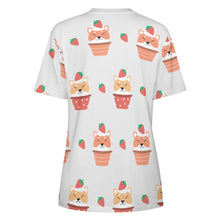 Load image into Gallery viewer, Sweet Strawberry Tart Shiba All Over Print Women&#39;s Cotton T-Shirt - 4 Colors-Apparel-Apparel, Shiba Inu, Shirt, T Shirt-2