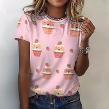 Load image into Gallery viewer, Sweet Strawberry Tart Shiba All Over Print Women&#39;s Cotton T-Shirt - 4 Colors-Apparel-Apparel, Shiba Inu, Shirt, T Shirt-2XS-Pink-6