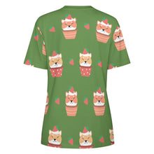 Load image into Gallery viewer, Sweet Strawberry Tart Shiba All Over Print Women&#39;s Cotton T-Shirt - 4 Colors-Apparel-Apparel, Shiba Inu, Shirt, T Shirt-3