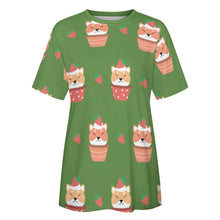 Load image into Gallery viewer, Sweet Strawberry Tart Shiba All Over Print Women&#39;s Cotton T-Shirt - 4 Colors-Apparel-Apparel, Shiba Inu, Shirt, T Shirt-5