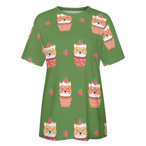 Sweet Strawberry Tart Shiba All Over Print Women's Cotton T-Shirt - 4 Colors-Apparel-Apparel, Shiba Inu, Shirt, T Shirt-5