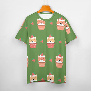 Sweet Strawberry Tart Shiba All Over Print Women's Cotton T-Shirt - 4 Colors-Apparel-Apparel, Shiba Inu, Shirt, T Shirt-7