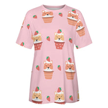Load image into Gallery viewer, Sweet Strawberry Tart Shiba All Over Print Women&#39;s Cotton T-Shirt - 4 Colors-Apparel-Apparel, Shiba Inu, Shirt, T Shirt-8