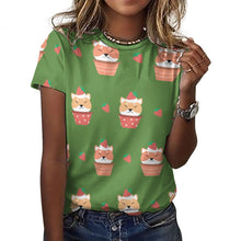 Load image into Gallery viewer, Sweet Strawberry Tart Shiba All Over Print Women&#39;s Cotton T-Shirt - 4 Colors-Apparel-Apparel, Shiba Inu, Shirt, T Shirt-9