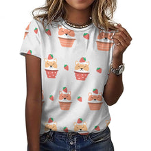 Load image into Gallery viewer, Sweet Strawberry Tart Shiba All Over Print Women&#39;s Cotton T-Shirt - 4 Colors-Apparel-Apparel, Shiba Inu, Shirt, T Shirt-1