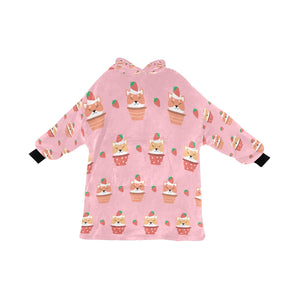 Sweet Strawberry Tart Shiba Blanket Hoodie for Women-Apparel-Apparel, Blankets-Pink-ONE SIZE-1