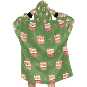 Sweet Strawberry Tart Shiba Blanket Hoodie for Women-Apparel-Apparel, Blankets-12