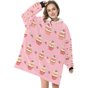 Sweet Strawberry Tart Shiba Blanket Hoodie for Women-Apparel-Apparel, Blankets-3