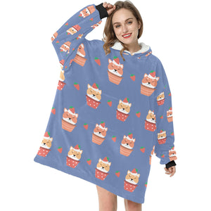 Sweet Strawberry Tart Shiba Blanket Hoodie for Women-Apparel-Apparel, Blankets-7