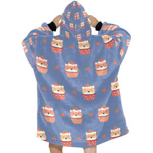 Sweet Strawberry Tart Shiba Blanket Hoodie for Women-Apparel-Apparel, Blankets-6