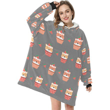 Load image into Gallery viewer, Sweet Strawberry Tart Shiba Blanket Hoodie for Women-Apparel-Apparel, Blankets-9