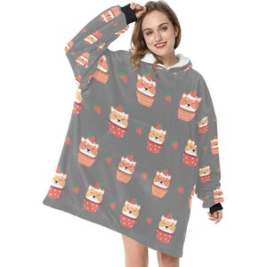 Sweet Strawberry Tart Shiba Blanket Hoodie for Women-Apparel-Apparel, Blankets-9