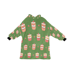 Sweet Strawberry Tart Shiba Blanket Hoodie for Women-Apparel-Apparel, Blankets-OliveDrab-ONE SIZE-13