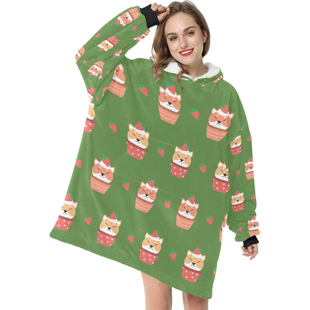Sweet Strawberry Tart Shiba Blanket Hoodie for Women-Apparel-Apparel, Blankets-11