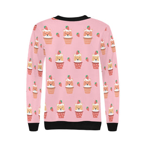 Sweet Strawberry Tart Shibas Women's Sweatshirt-Apparel-Apparel, Shiba Inu, Sweatshirt-8