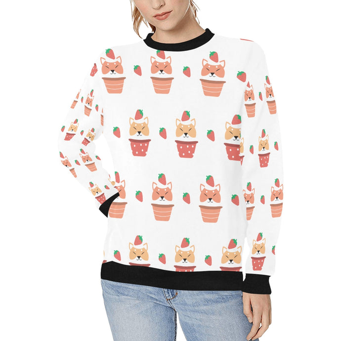 Sweet Strawberry Tart Shibas Women's Sweatshirt-Apparel-Apparel, Shiba Inu, Sweatshirt-White-XS-1