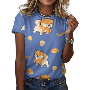 Sweet Sweet Shiba Love All Over Print Women's Cotton T-Shirt - 4 Colors-Apparel-Apparel, Shiba Inu, Shirt, T Shirt-11