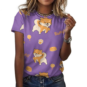 Sweet Sweet Shiba Love All Over Print Women's Cotton T-Shirt - 4 Colors-Apparel-Apparel, Shiba Inu, Shirt, T Shirt-15