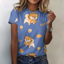 Load image into Gallery viewer, Sweet Sweet Shiba Love All Over Print Women&#39;s Cotton T-Shirt - 4 Colors-Apparel-Apparel, Shiba Inu, Shirt, T Shirt-2XS-SteelBlue-10
