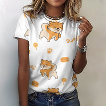 Load image into Gallery viewer, Sweet Sweet Shiba Love All Over Print Women&#39;s Cotton T-Shirt - 4 Colors-Apparel-Apparel, Shiba Inu, Shirt, T Shirt-2XS-White-1