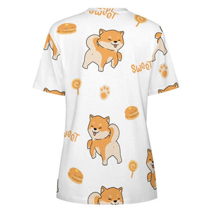 Sweet Sweet Shiba Love All Over Print Women's Cotton T-Shirt - 4 Colors-Apparel-Apparel, Shiba Inu, Shirt, T Shirt-5