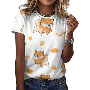 Sweet Sweet Shiba Love All Over Print Women's Cotton T-Shirt - 4 Colors-Apparel-Apparel, Shiba Inu, Shirt, T Shirt-6