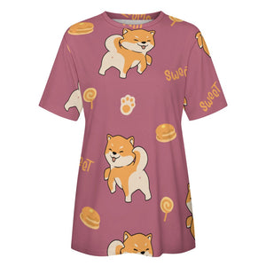 Sweet Sweet Shiba Love All Over Print Women's Cotton T-Shirt - 4 Colors-Apparel-Apparel, Shiba Inu, Shirt, T Shirt-7