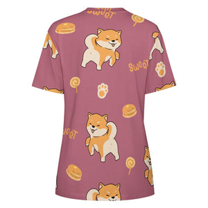 Sweet Sweet Shiba Love All Over Print Women's Cotton T-Shirt - 4 Colors-Apparel-Apparel, Shiba Inu, Shirt, T Shirt-8