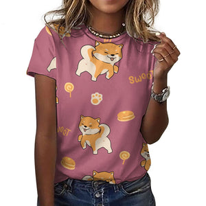 Sweet Sweet Shiba Love All Over Print Women's Cotton T-Shirt - 4 Colors-Apparel-Apparel, Shiba Inu, Shirt, T Shirt-9