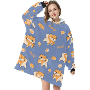 Sweet Sweet Shiba Love Blanket Hoodie for Women-Apparel-Apparel, Blankets-3
