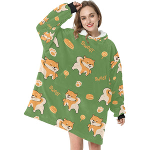 Sweet Sweet Shiba Love Blanket Hoodie for Women-Apparel-Apparel, Blankets-10
