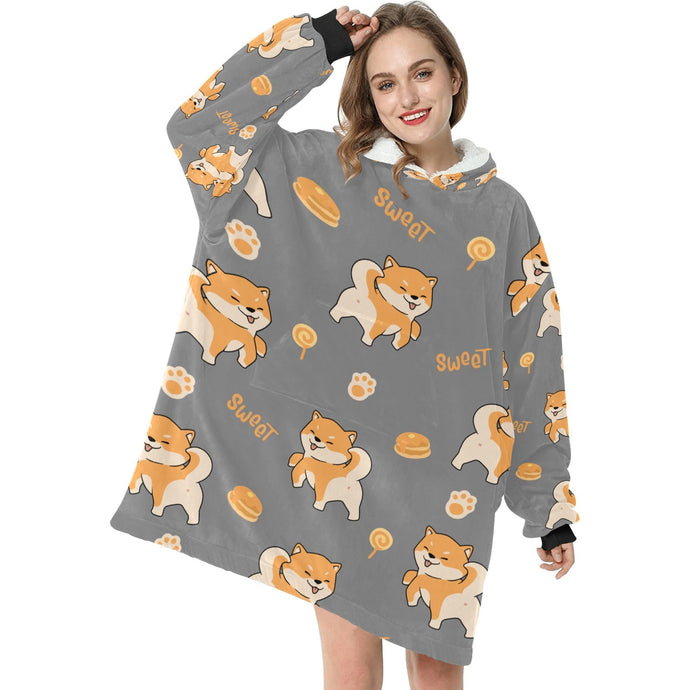 Sweet Sweet Shiba Love Blanket Hoodie for Women-Apparel-Apparel, Blankets-6