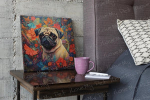 Symphony of Whimsy Pug Framed Wall Art Poster-Art-Dog Art, Home Decor, Pug-Framed Light Canvas-Small - 8x8"-1