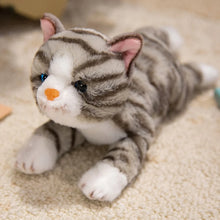 Load image into Gallery viewer, Tabby Cat Stuffed Animal Plush Toy - Gray / Silver and White - Belly Flop Design-tiaowen huise-28cm-1