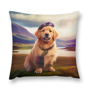 Tartan Tribute Golden Retriever Plush Pillow Case-Cushion Cover-Dog Dad Gifts, Dog Mom Gifts, Golden Retriever, Home Decor, Pillows-12 "×12 "-1