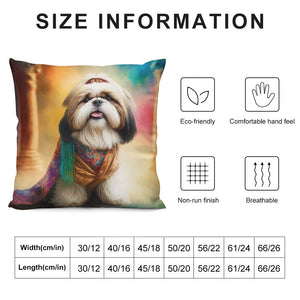 Tibetan Bliss Shih Tzu Plush Pillow Case-Cushion Cover-Dog Dad Gifts, Dog Mom Gifts, Home Decor, Pillows, Shih Tzu-12 "×12 "-White-1