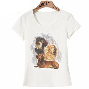 Image of a Dachshund t-shirt ladies with three Dachshunds