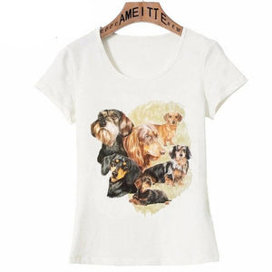 Image of a Dachshund t-shirt women with six Dachshunds