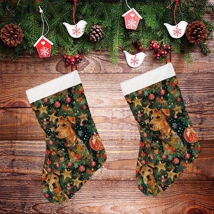Tinsel and Airedale Terriers Christmas Stocking-Christmas Ornament-Airedale Terrier, Christmas, Home Decor-26X42CM-White1-2