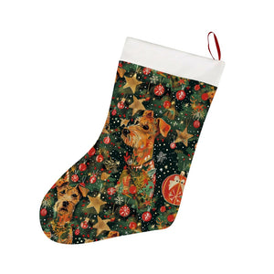 Tinsel and Airedale Terriers Christmas Stocking-Christmas Ornament-Airedale Terrier, Christmas, Home Decor-26X42CM-White1-1