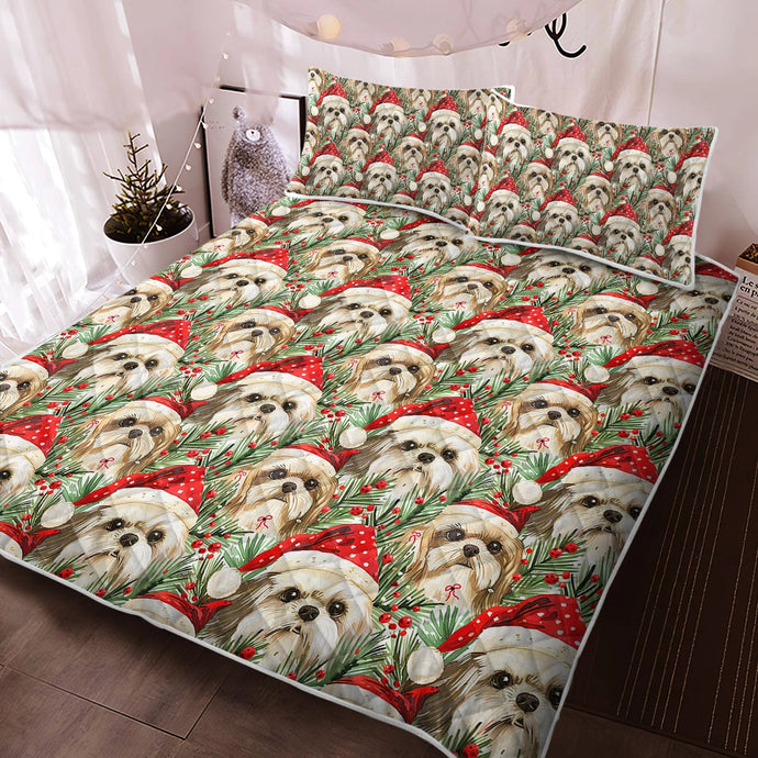 Tinsel and Tails Lhasa Apso Christmas Quilt Blanket Bedding Set-Bedding-Bedding, Blankets, Christmas, Home Decor, Lhasa Apso-1