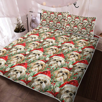 Tinsel And Tails Lhasa Apso Christmas Quilt Blanket Bedding Set 360x