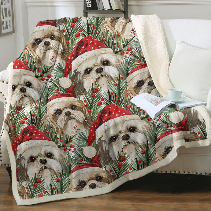 Tinsel and Tails Lhasa Apso Christmas Soft Warm Fleece Blanket-Blanket-Blankets, Christmas, Dog Dad Gifts, Dog Mom Gifts, Home Decor, Lhasa Apso-1