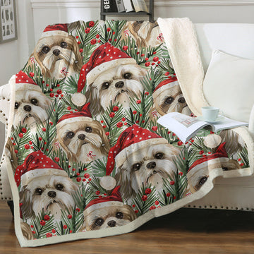 Tinsel And Tails Lhasa Apso Christmas Soft Warm Fleece Blanket 360x