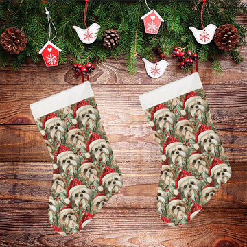 Tinsel And Tails Lhasa Apso Christmas Stocking 26x42cm White 3 360x