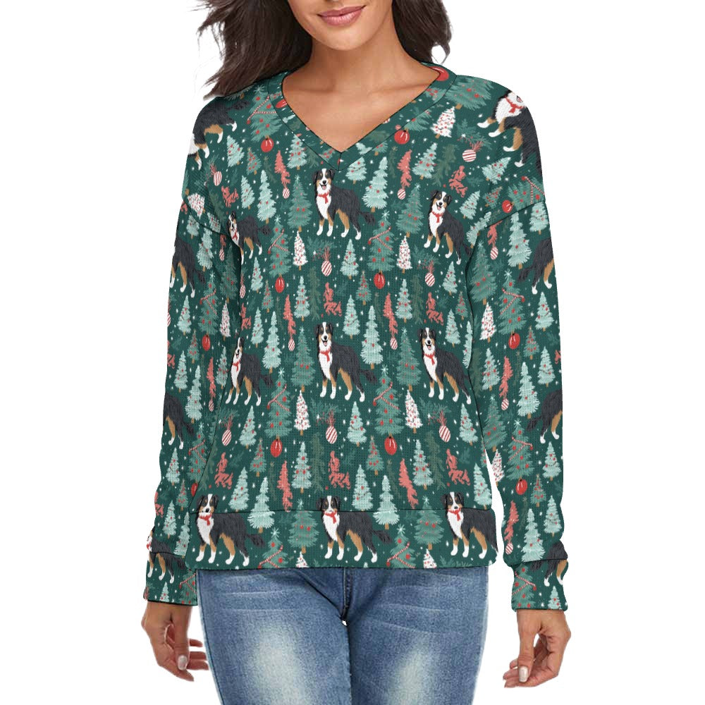 Tinsel Trees Australian Shepherd Women's V-Neck Christmas Sweater-Apparel-Apparel,Australian Shepherd,Christmas,Dog Mom Gifts,Sweater,Sweatshirt-S-2