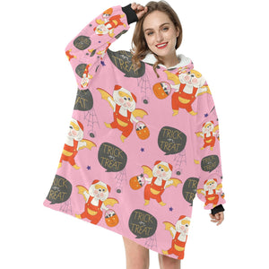 Trick or Treat English Bulldog Halloween Blanket Hoodie for Women-Apparel-Apparel, Blankets-4